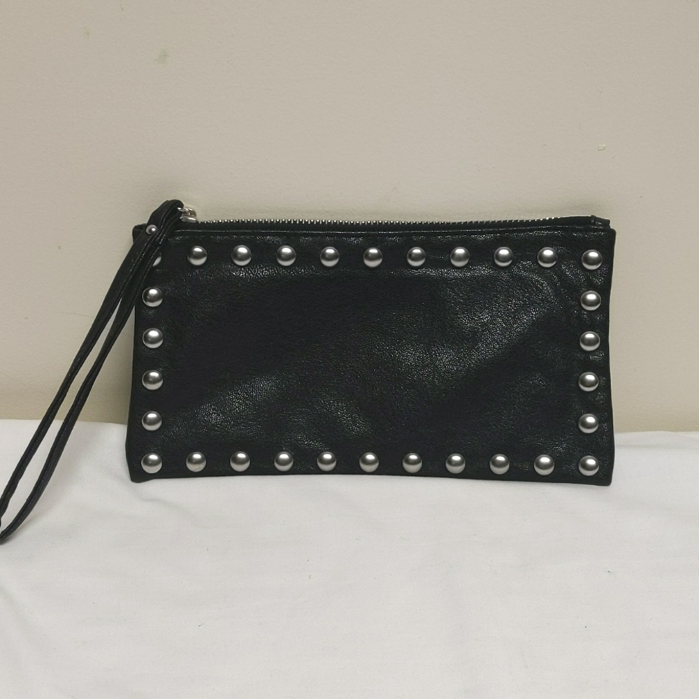 Material Girl Black Wristlet Clutch Purse Studded Pouch